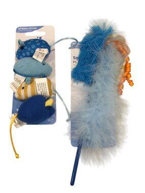 SMARTYKAT Skitter Mice Play Wand Blue Gold Set of 2 Cat Toys